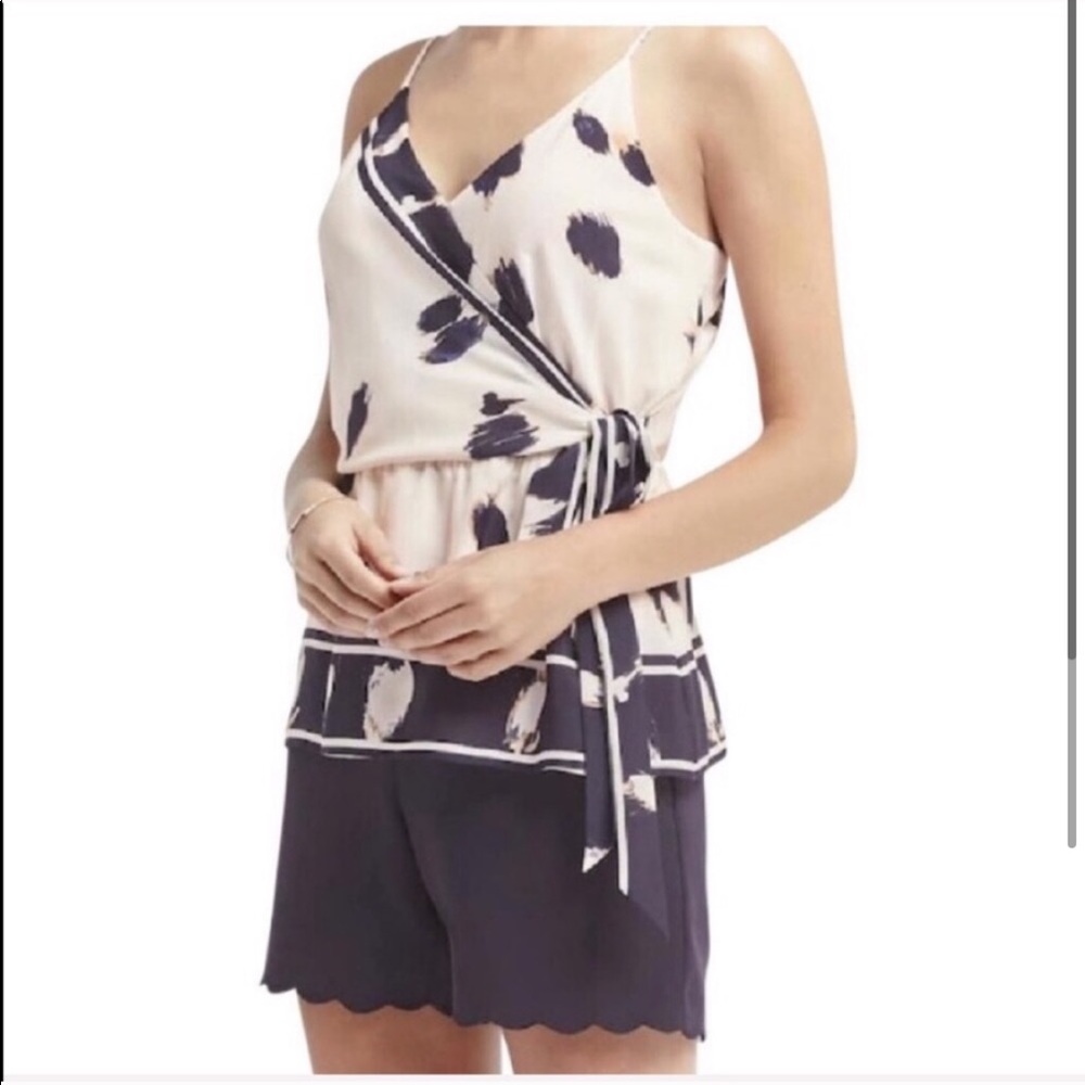 Banana Republic Cream and Navy Wrap Tank Top